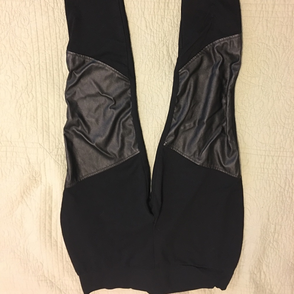 Black leggings with leather knee patches
